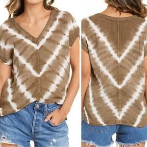 Michael Stars Blue Boho Tie Dye Gauzy Cotton Draya  V-Neck Shirt